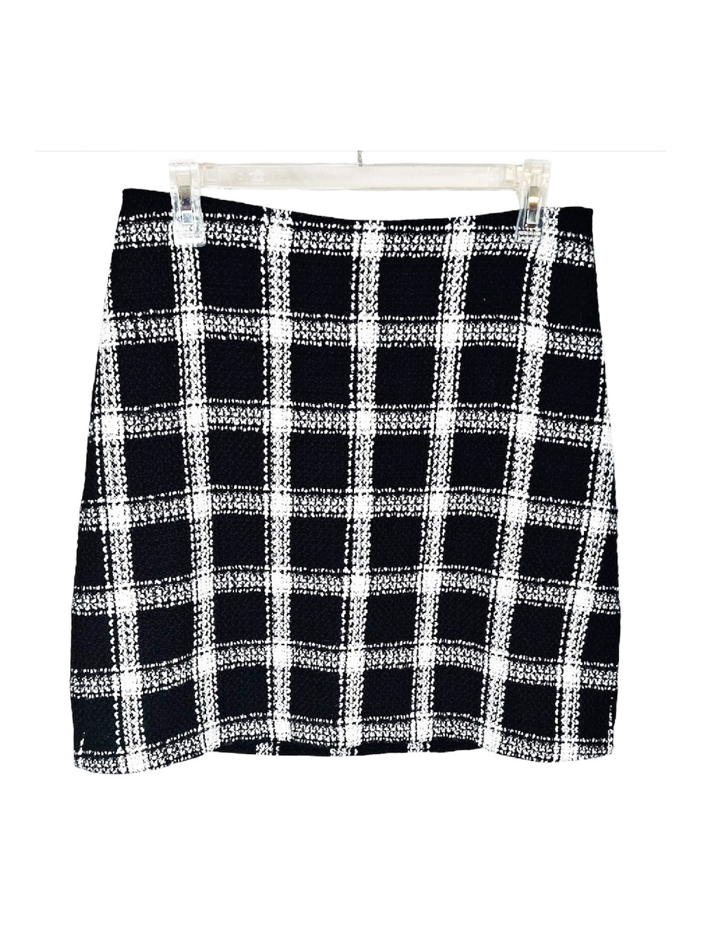Banana Republic Plaid‎ Mini Skirt Sz 6 Tall Black White Boucle Minimalist Career
